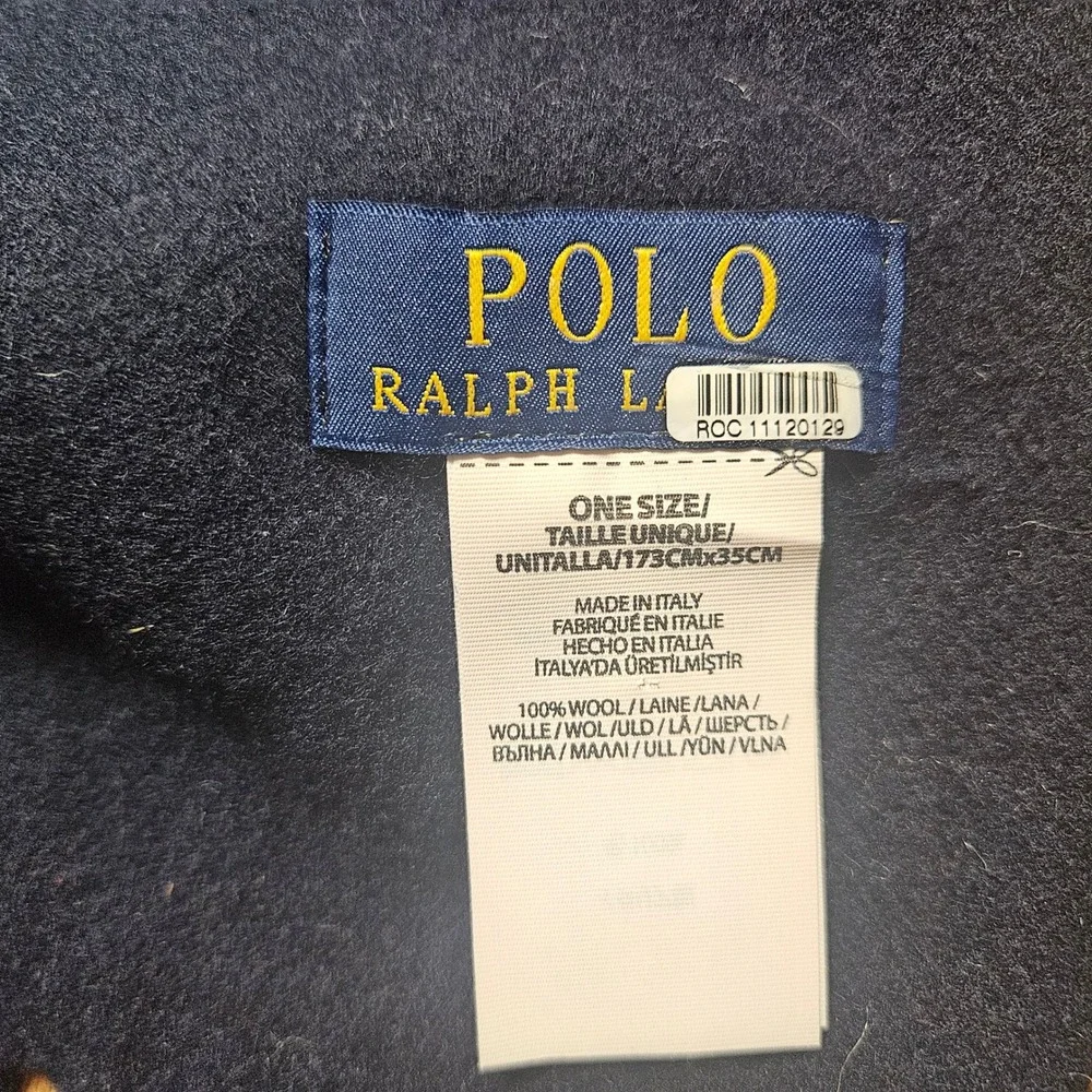 Polo Ralph Lauren 100% Wool Scarf Embroidered Pony Logo Italy Quiet Luxury